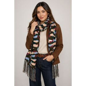 Express Oblong Knit Scarf Fringe Two Tone One Size